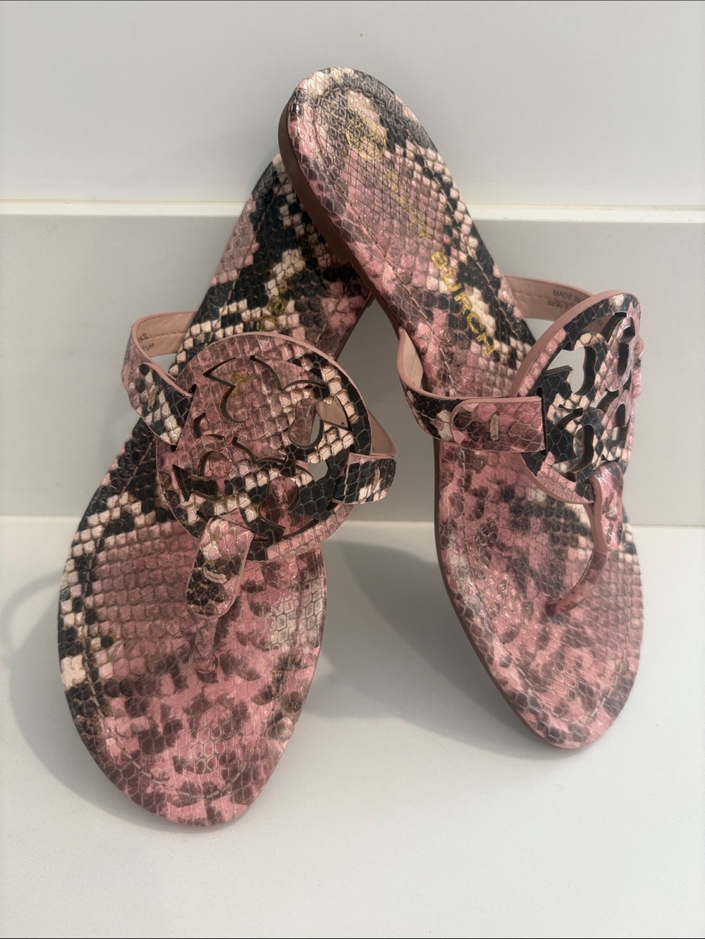 Tory Burch Miller Snake-Print Leather Thong Sandal in Pink and Brown 8.5 - Picture 5 of 15